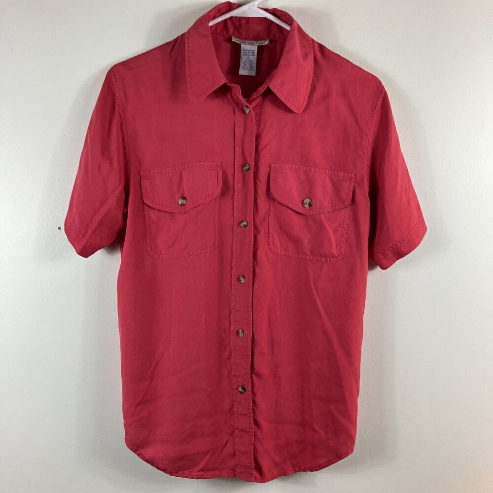 Womens Vintage Anna and Frank‎ SS Button Silk Top Pink Med